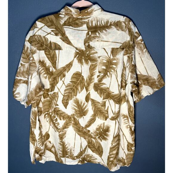 Panama Jack Men's Brown & White Short Sleeve Button Up Tropical Leaves XL Shirt - Picture 2 of 8